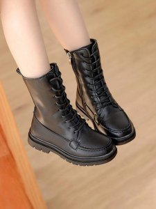 Girls Minimalist Lace-Up Front Combat Boots
