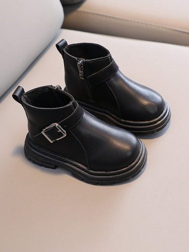 Children's Buckle Decorated Side Zipper Motorcycle Boots