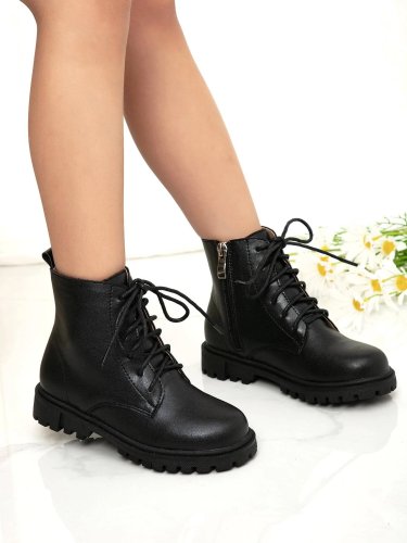 Girls Zipper Back Lace-Up Front Combat Boots