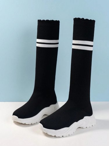 Medium & Large Kids' College Style High Socks Long Tube Boots For Autumn And Winter