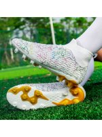 2024 New Style Youth Children'S High Top Anti-Slip Ag Football Shoes With Long Studs, Professional Comfortable Outdoor Breathable Football Shoes For Training And Competition, Slip-Resistant And Wear-Resistant, Protecting Ankles