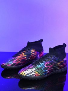 1pair Spring & Autumn Children'S High Top Soccer Shoes Anti-Slip Professional Training Football Shoes With Studs