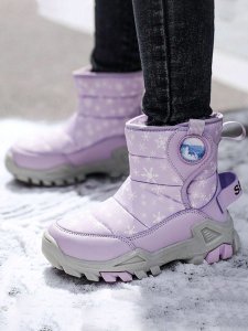 1pair Girls' Plush Lined, Warm, Antiskid And Durable Outdoor/everyday Snow Boots, Purple