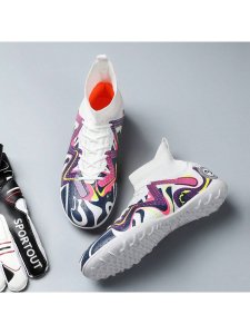 New Style Kids' Soccer Shoes, Boys' & Girls' Lightweight Breathable Anti-slip Short Studs Indoor/outdoor Match And Training High-top Sports Sneakers