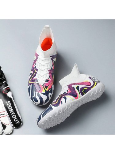 New Style Kids' Soccer Shoes, Boys' & Girls' Lightweight Breathable Anti-slip Short Studs Indoor/outdoor Match And Training High-top Sports Sneakers