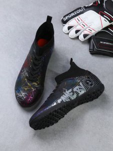 1 Pair Children'S High-Top Soccer Shoes, Comfortable, Waterproof, Non-Slip, Wear-Resistant, Short Stud Broken Stud Ag Outdoor Training Running Shoes